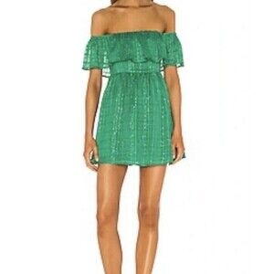 Revolve Lovers‎ & Friends Off Shoulder Mini Dress Green Glitter Size Small